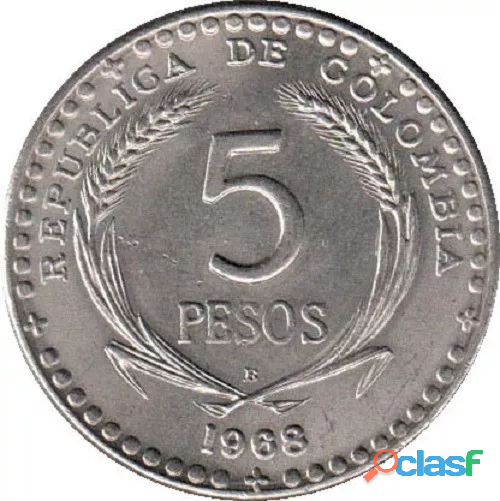 Colombia Moneda 5 Pesos 1968 39th Congreso Eucaristico