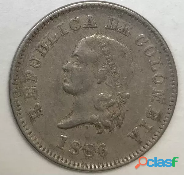 Moneda Colombia 5 Centavos 1886 Km183.1 Ref 170