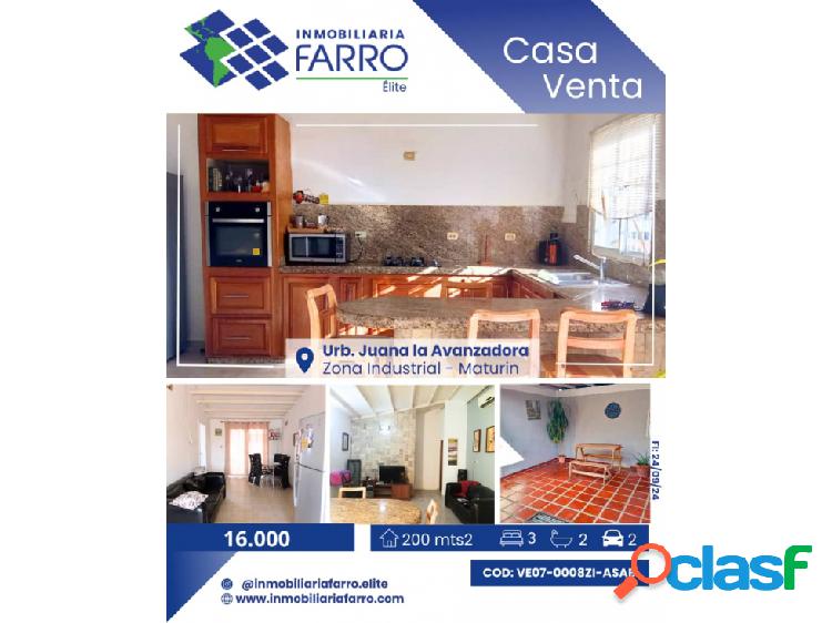 SE VENDE CASA EN URB JUANA LA AVANZADORA VE07-0008ZI-ASAB