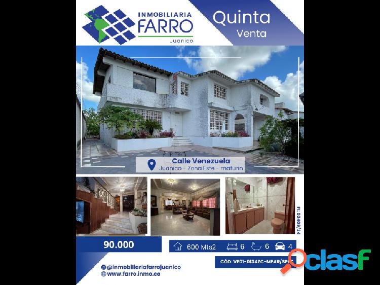 SE VENDE QUINTA EN JUANICO, CALLE VENEZUELA