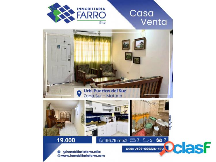 SE VENDE CASA EN URB PUERTAS DEL SUR VE07-0002ZS-FRUI