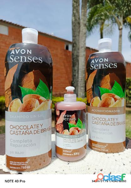 Kit x3 Avon Senses Chocolate y Castaña de Brasil completo