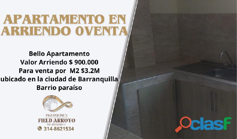 ARRIENDO VENDO HERMOSO APARTAMENTO BARRIO PARAISO