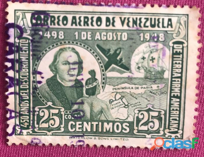 ESTAMPILLA VENEZUELA 25 CENTIMOS 1948